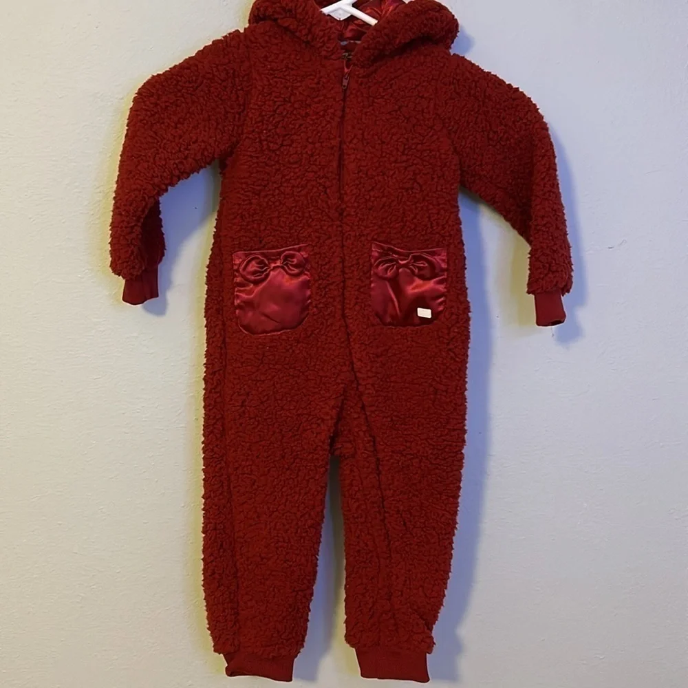 NWT 7 for All Madkind High Pile Fleece Pam in deep red, toddler size 24 months.